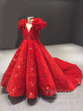 Sparkly Long Train Red Sequin Ball Gowns for Little Girls FD1763C viniodress-Girls Prom Dresses-Viniodress-Viniodress