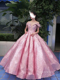 Sparkly Pink Sequin Quinceanera Dresses Off Shoulder Princess Dress FD1669 viniodress