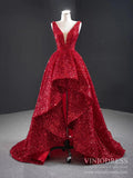 Sparkly Red Sequin High Low Prom Dresses Vintage Ball Gown FD2414 viniodress