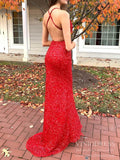 Sparkly Red Sequin Prom Dresses Sheath V Neck Crisscross Strap Evening Dress FD2028-prom dresses-Viniodress-Viniodress