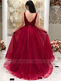 Sparkly Red V Neck Long Prom Dresses Simple Military Ball Gowns FD1656-prom dresses-Viniodress-Viniodress