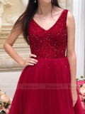 Sparkly Red V Neck Long Prom Dresses Simple Military Ball Gowns FD1656-prom dresses-Viniodress-Viniodress