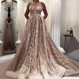 Sparkly Rose Gold Long Prom Dresses with Pockets FD1732-prom dresses-Viniodress-Viniodress