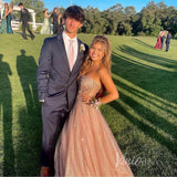 Sparkly Rose Gold Prom Dress Beaded Strapless Prom Gown FD2835-prom dresses-Viniodress-Viniodress