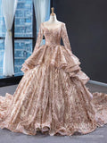 Sparkly Rose Gold Sequin Luxury Ball Gown Wedding Dresses 67017 viniodress