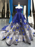 Sparkly Royal Blue Ombre Prom Dresses Off the Shoulder Ball Gowns FD1116 viniodress