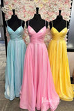 Sparkly Satin Prom Dresses Pleated Spaghetti Strap Evening Dress FD3372