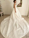 Sparkly Satin Wedding Dresses Broad Strap Cathedral Wedding Gown VW1834-wedding dresses-Viniodress-Viniodress