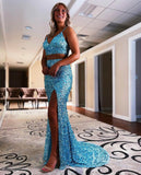 Sparkly Sequin 2 Piece Prom Dresses with Slit FD2841