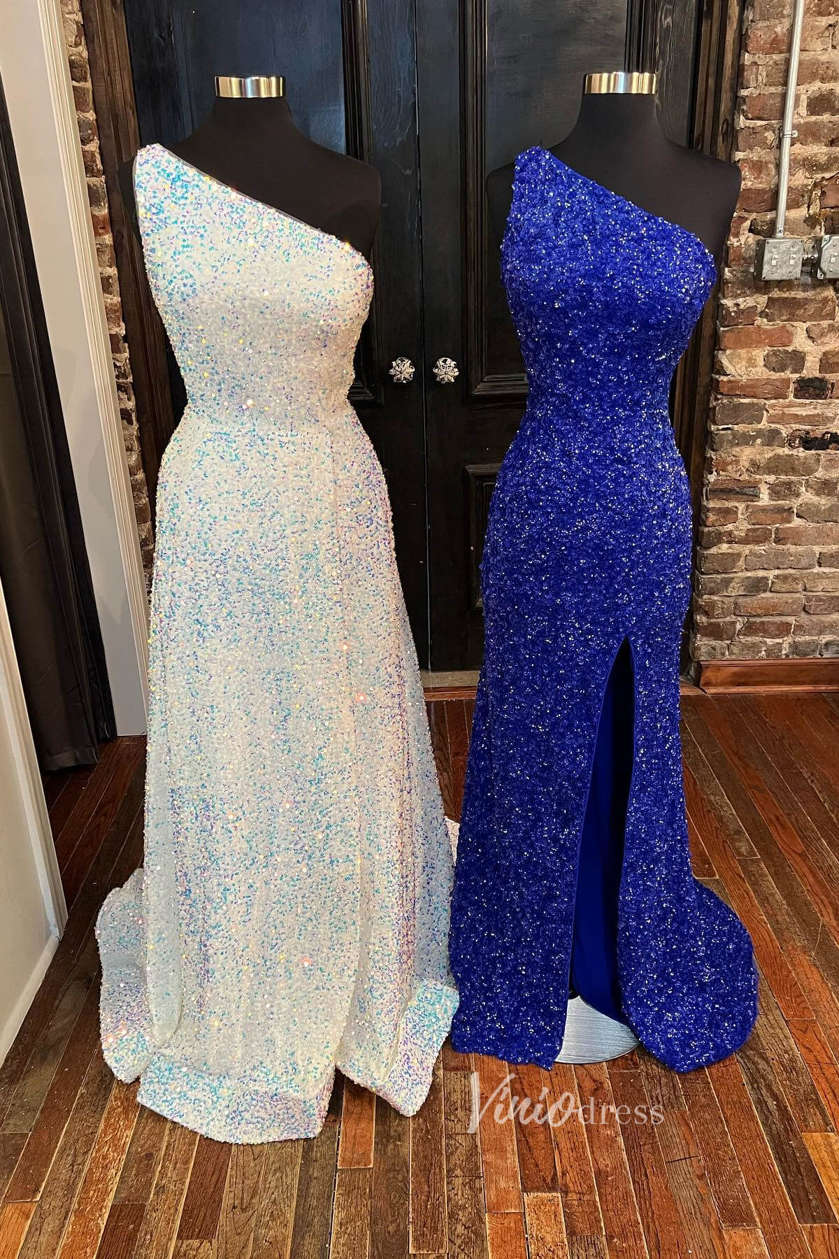 Sparkly Sequin Prom Dress One Shoulder Evening Dresses FD2968-prom dresses-Viniodress-Viniodress