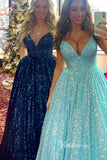 Sparkly Sequin Prom Dresses Spaghetti Strap Evening Gown FD2955-prom dresses-Viniodress-Viniodress