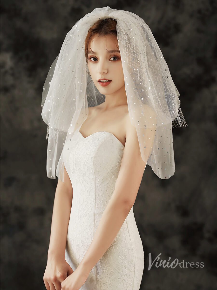 Starry Elbow Length Bridal Veil Viniodress TS1923-Bridal Veil 2025 -Viniodress-Ivory-
