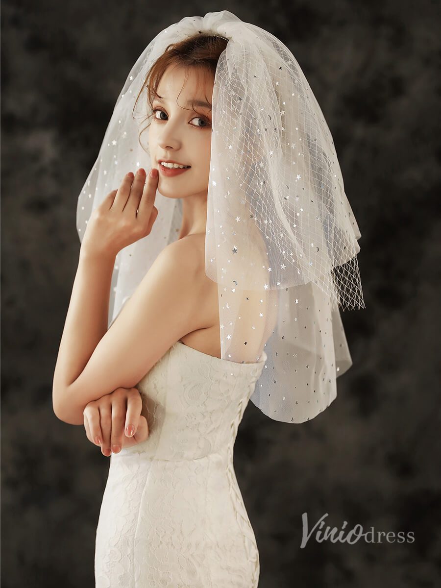 Starry Elbow Length Bridal Veil Viniodress TS1923-Bridal Veil 2025 -Viniodress-Ivory-