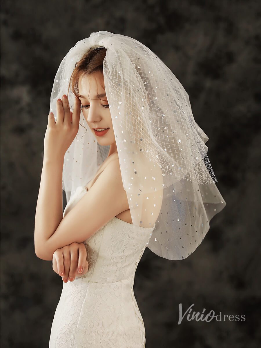 Starry Elbow Length Bridal Veil Viniodress TS1923-Bridal Veil 2025 -Viniodress-Ivory-