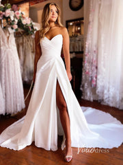 A-line Satin Wedding Dresses with Slit Strapless Wedding Gown VW2130 -  Ivory / Custom Size