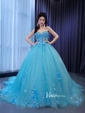 Strapless Baby Blue Ball Gown Wedding Dress 3D Flower Quince Dress 67489
