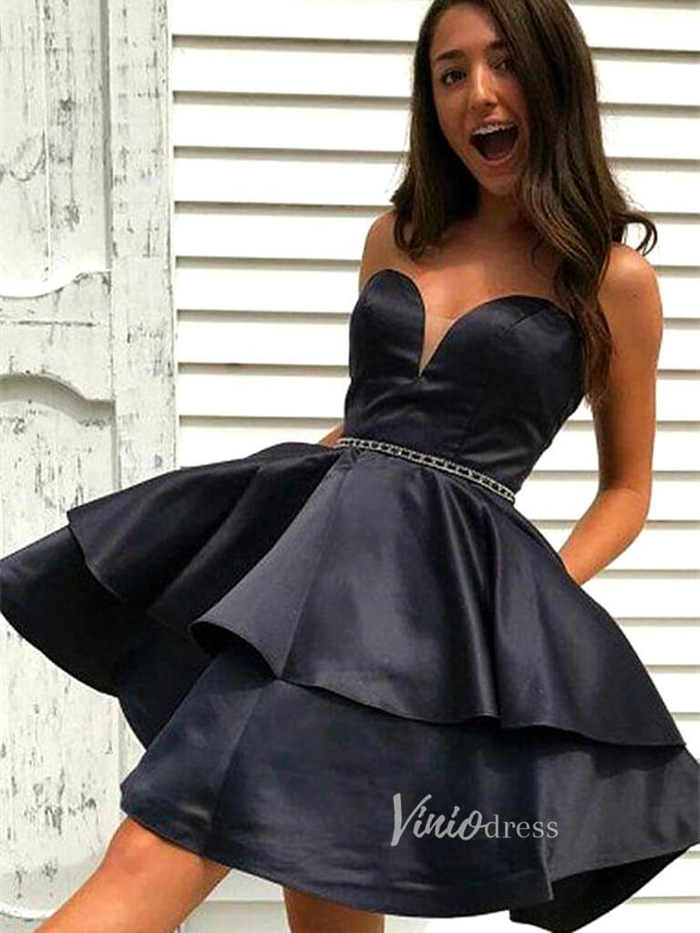 Strapless Black Homecoming Dresses with Pockets SD1216-homecoming dresses-Viniodress-Black-Custom Size-Viniodress