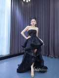 Strapless Black Ruffle Pageant Dresses High Low Formal Gowns 222180