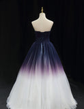 Strapless Blue White Ombre Tulle Prom Dresses FD2624-Prom Dresses-VINIODRESS-Viniodress