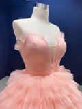 Strapless Blush Pink Quince Dresses Ruffled Princess Ball Gowns viniodress-Quinceanera Dresses-Viniodress-Viniodress