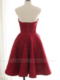 Strapless Burgundy Lace Homecoming Dresses Short Cocketail Dress SD1217-homecoming dresses-Viniodress-Viniodress