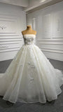 Strapless Champagne Quince Dress Lace Wedding Gown FD1179 viniodress