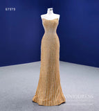 Strapless Gold Sheath Pearl Prom Dresses 2022 VINIODRESS 67373 viniodress-prom dresses-Viniodress-Viniodress