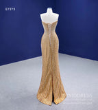 Strapless Gold Sheath Pearl Prom Dresses 2022 VINIODRESS 67373 viniodress-prom dresses-Viniodress-Viniodress