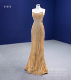 Strapless Gold Sheath Pearl Prom Dresses 2022 VINIODRESS 67373 viniodress-prom dresses-Viniodress-Viniodress