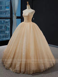 Strapless Gold Sparkly Ball Gown Princess Dresses FD1536 viniodress-prom dresses-Viniodress-Viniodress