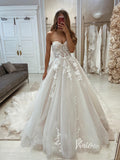Strapless Lace Appliqued Modern Wedding Dress Tulle Bridal Gown VW2079