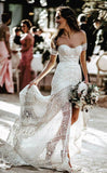 Strapless Lace Bohemian Wedding Dresses with Slit & Arm Band VW1092B
