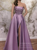 Strapless Lavender Purple Satin Prom Dresses with Pockets FD1807