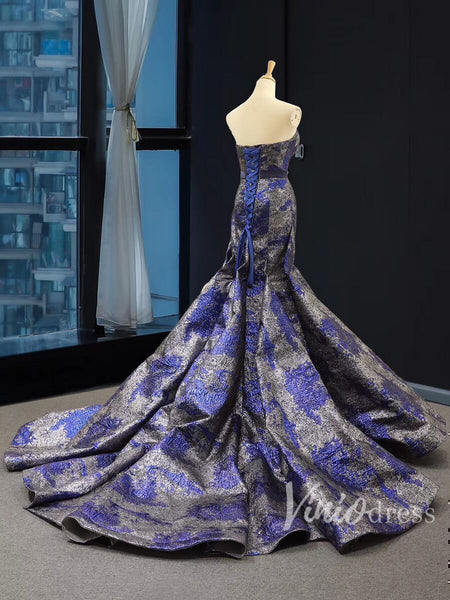 Strapless Mermaid Prom Dresses Blue and Grey Pageant Dress FD1287 ...