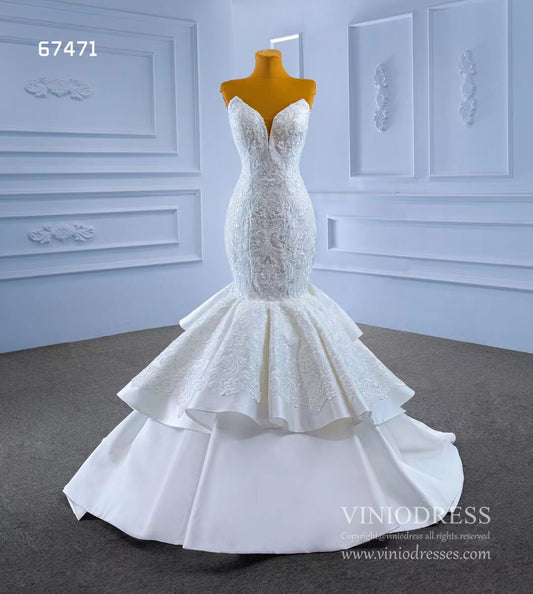 Strapless Mermaid Wedding Dresses Lace Appliqued Trumpet Gown 67471-wedding dresses 2025 -Viniodress-Ivory-Custom Size-