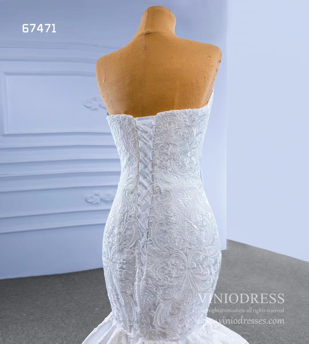 Strapless Mermaid Wedding Dresses Lace Appliqued Trumpet Gown 67471-wedding dresses-Viniodress-Viniodress