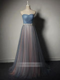 Strapless Ombre Long Prom Dresses Beaded Light Blue Formal Dress FD1054