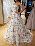 Strapless Pink 3D Flower Prom Dresses Long Corset Back FD1686
