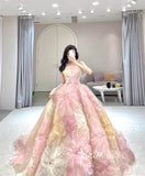 Strapless Pink Flower Ball Gown Wedding Dresses FD3410