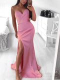 Strapless Pink Mermaid Bridesmaid Dresses Sweetheart Neck Formal Dress FD2058