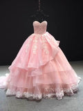 Strapless Pink Quinceanera Dress Sweetheart Layered Ball Gown Prom Dress FD1181 viniodress