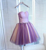 Strapless Purple Tulle Hoco Party Dresses Short Graduation Dress SD1120-homecoming dresses-Viniodress-Viniodress