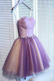 Strapless Purple Tulle Hoco Party Dresses Short Graduation Dress SD1120