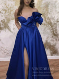 Strapless Royal Blue Satin Prom Dresses with Slit & Pockets FD1806-prom dresses-Viniodress-Viniodress