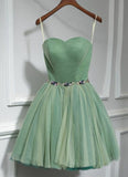 Strapless Sage Green Homecoming Dresses Short Tulle Graduation Dress SD1171