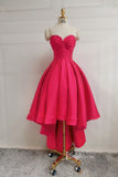 Strapless Satin High Low Prom Dresses with Pockets SD1389-Homecoming Dresses-VINIODRESS-Crimson-Custom Size-Viniodress