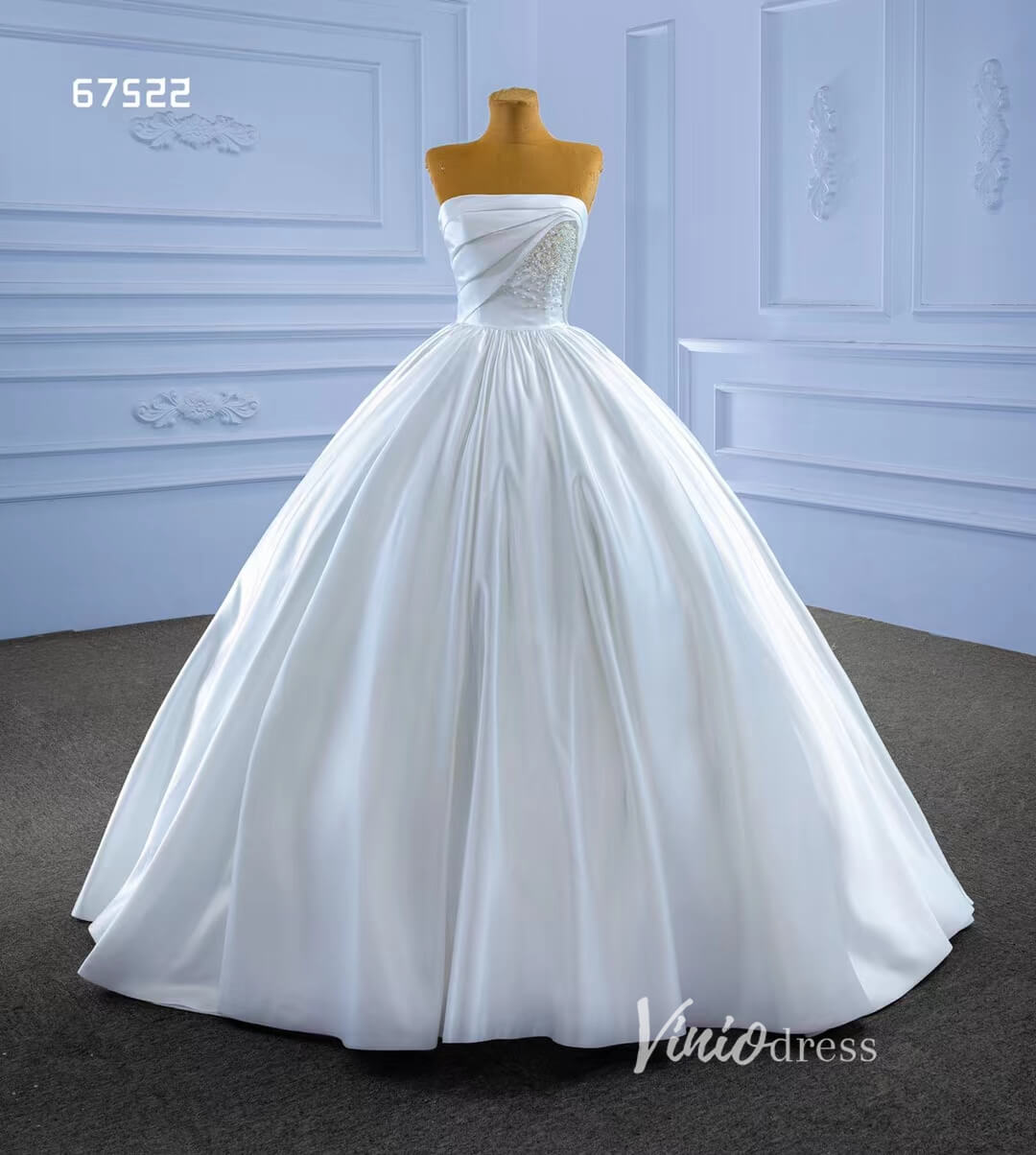 Strapless Satin Wedding Dresses Minimalist Bridal Gown 67522-wedding dresses-Viniodress-Viniodress