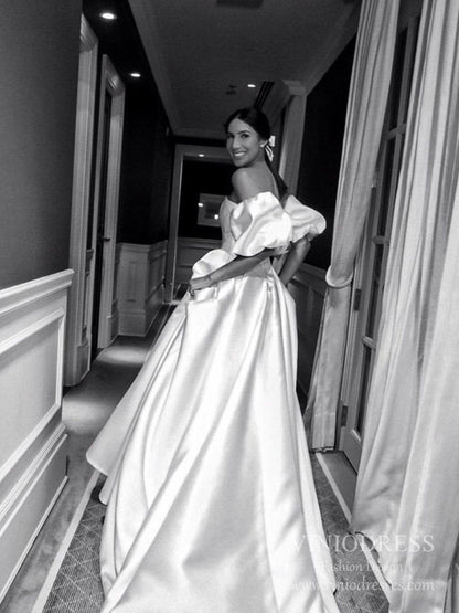 Strapless Satin Wedding Dresses with Removable Balloon Sleeves VW1841-wedding dresses 2025 -Viniodress-Ivory-Custom Size-