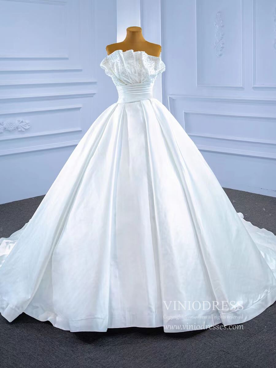 Strapless Satin Wedding Gown Modest Wedding Dresses VW2034-wedding dresses 2025 -Viniodress-As Picture-Custom Size-