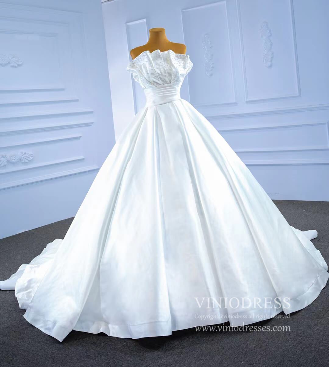 Strapless Satin Wedding Gown Modest Wedding Dresses VW2034-wedding dresses 2025 -Viniodress-As Picture-Custom Size-